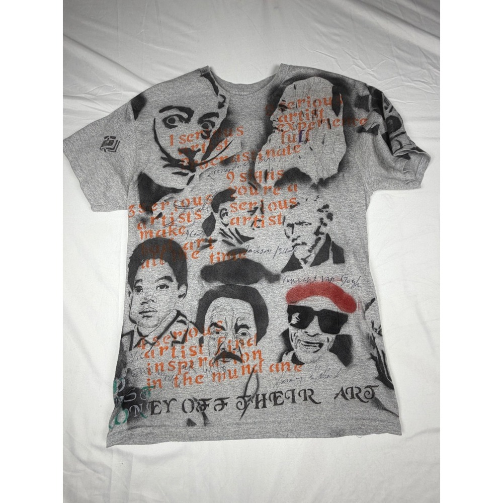 Famous Artists Graphic T-Shirt Gray All Over Print Dali Van Gogh Warhol Mens S